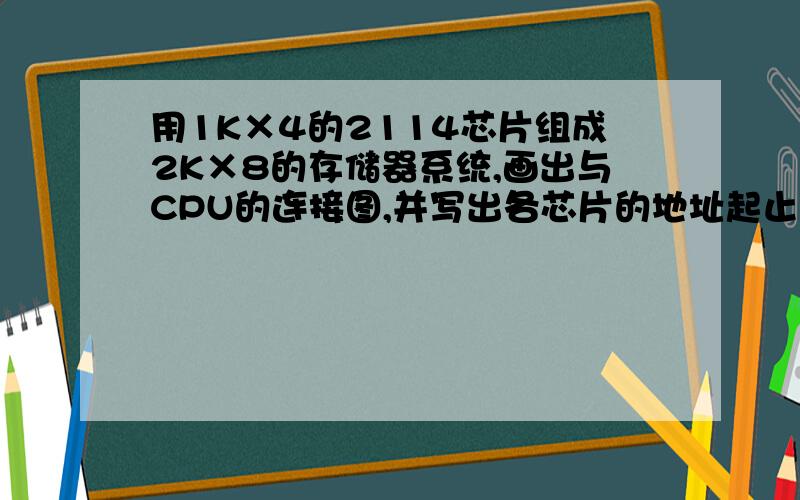 用1K×4的2114芯片组成2K×8的存储器系统,画出与CPU的连接图,并写出各芯片的地址起止地址.